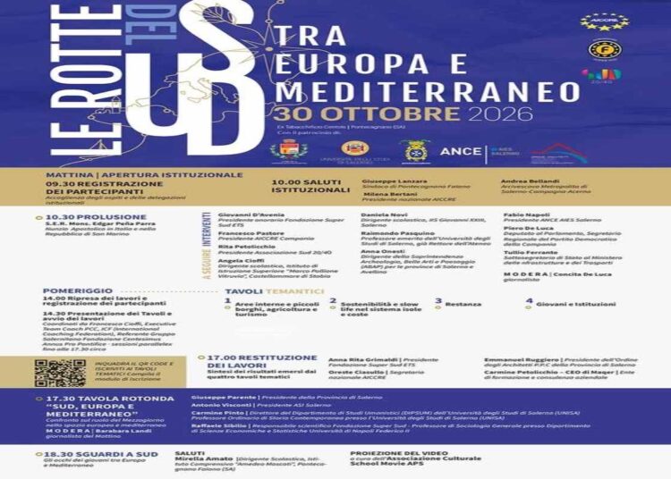 IL FUTURO DEL SUD AL CENTRO DEL CONFRONTO TRA ISTITUZIONI, UNIVERSITÀ E TERRITORI: A PONTECAGNANO FAIANO L’INIZIATIVA “SUD, EUROPA E MEDITERRANEO”